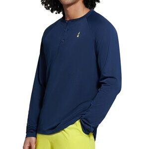 Mens Bass Outdoor Hilltop Long Sleeve Henley Blue T-Shirt Size L NWT -B2